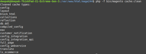 A screenshot of Cache clean command